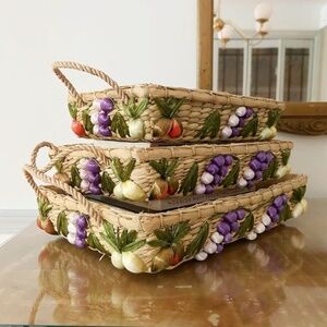 Vintage set of 3 woven casserole dish holders
